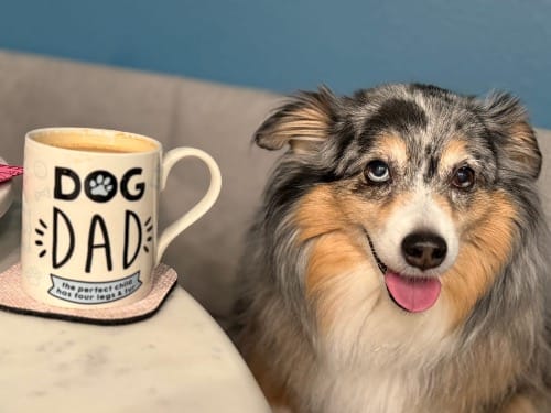 My girl Aria and my Dog Dad coffee mug