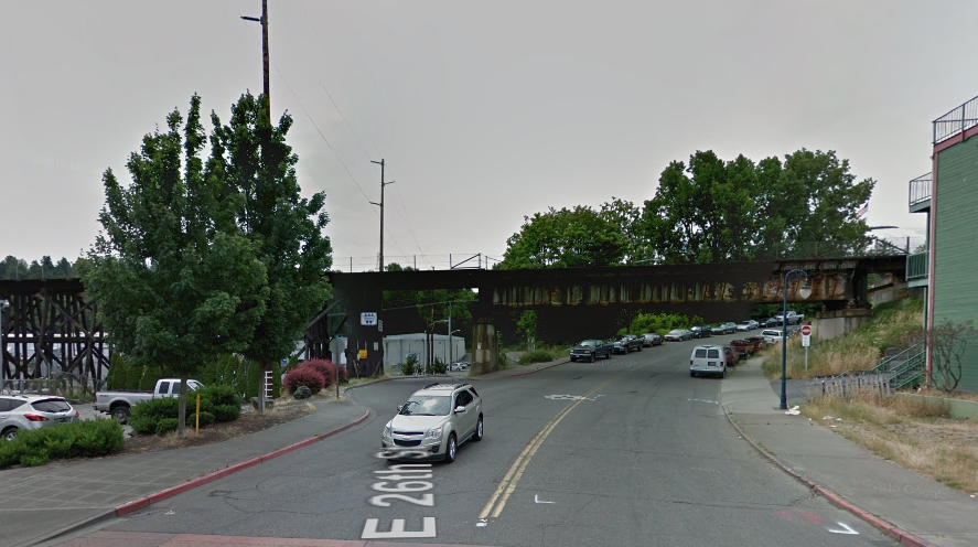 The G Street trestle today. (Google Maps)