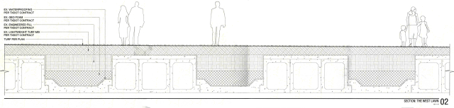 A section drawing of Klyde Warren Park's structural system. (OJB)