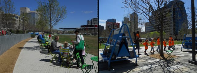 Klyde Warren Park attracts a variety of visitors, including tour groups from the nearby museums. (Photos by the author)