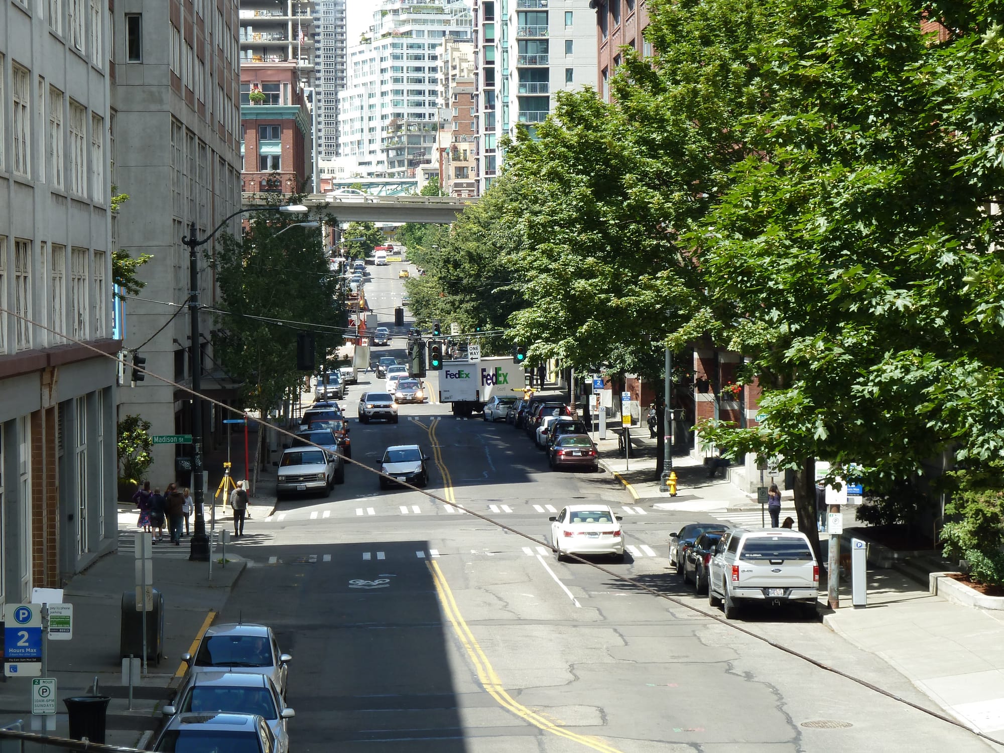 Western Ave looking north from Marion St pedestrian bridge.