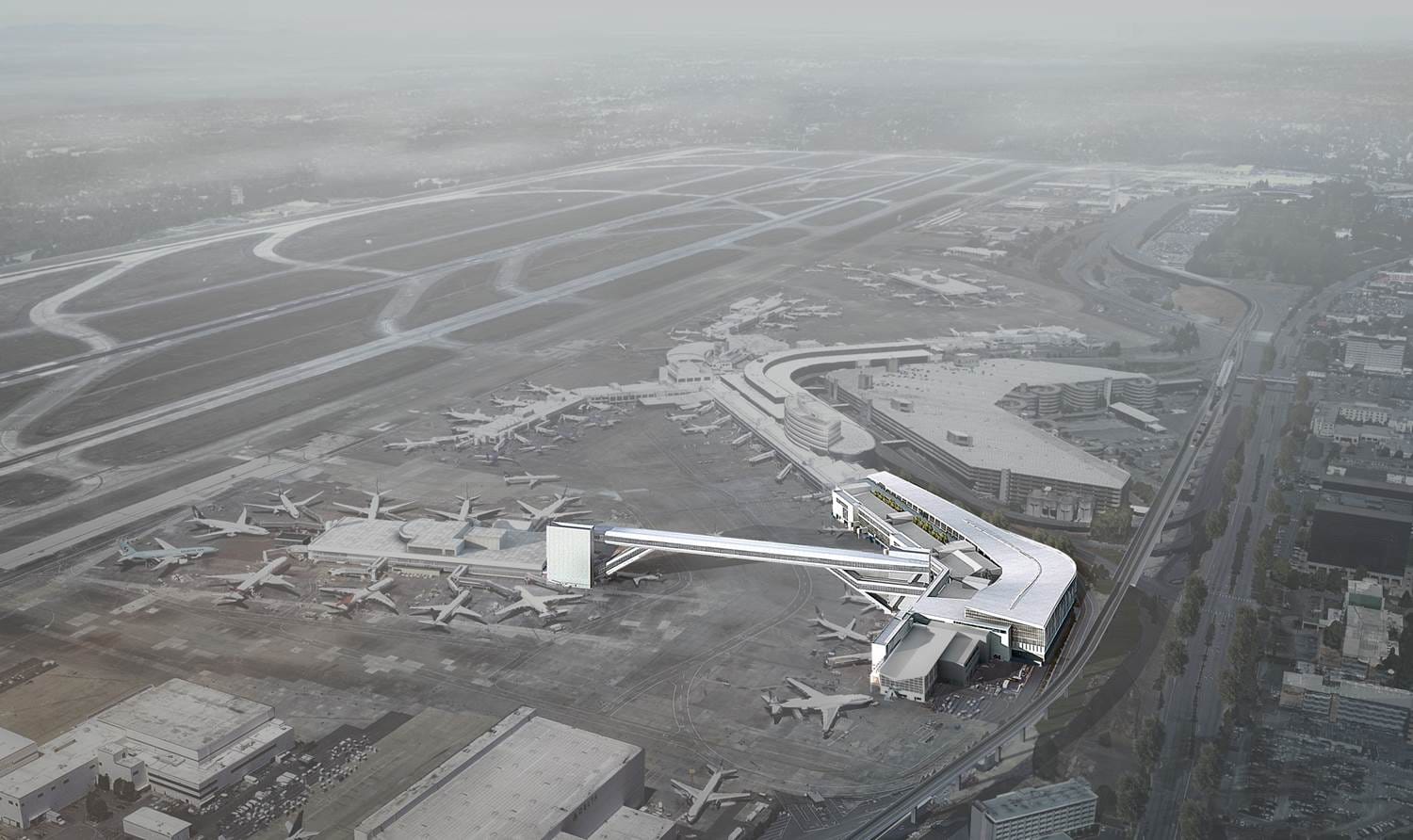 What the skybridge and new international arrivals facility would look like from above. (Port of Seattle)