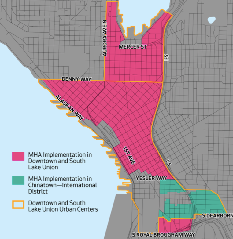 Areas in pink are proposed to be rezoned. (City of Seattle)