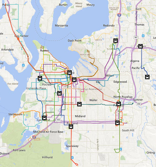 Restructured Pierce Transit system effective after the March service change. (Pierce Transit)