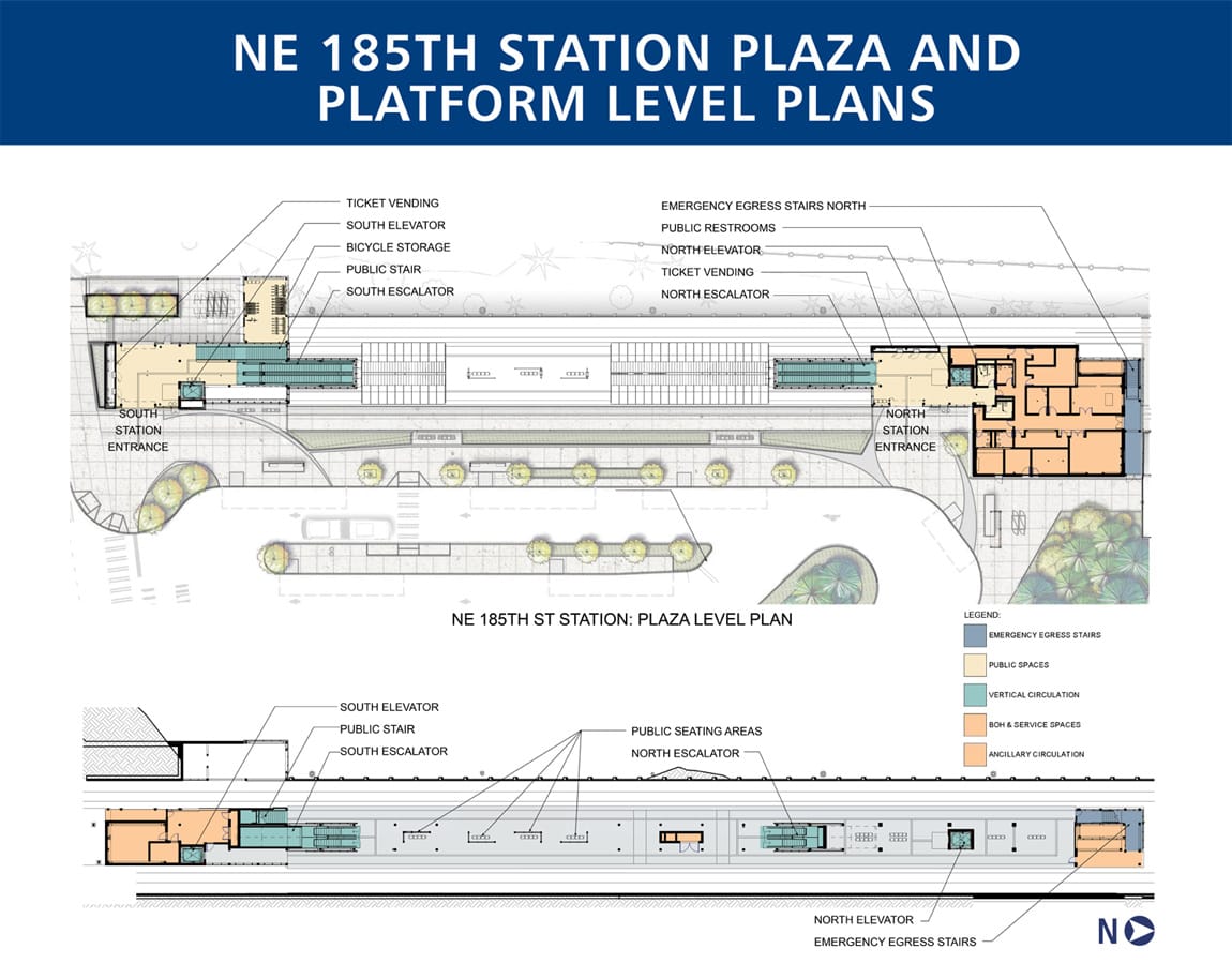 Detailed plan of the plaza and platform levels of 185th Street Station. (Sound Transit)