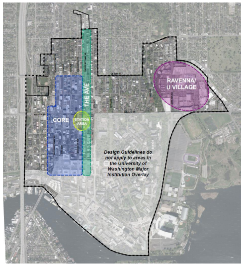 The Univeristy District community and where neighborhood design guidelines generally apply. (City of Seattle)