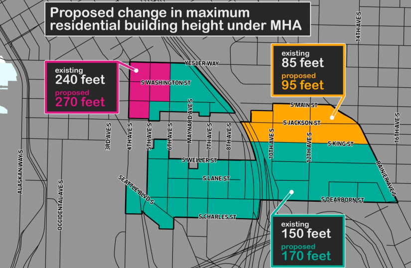 Generalized maximum building heights under the rezone proposal. (City of Seattle)
