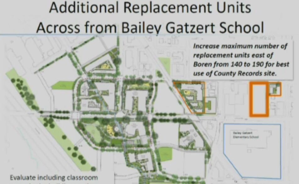 The orange site near Baily Gatzert Elementary School is the SHA site east of Boren that will get added LIPH units. (City of Seattle / SHA)