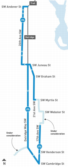 Conceptual corridor-wide bike network. (City of Seattle)