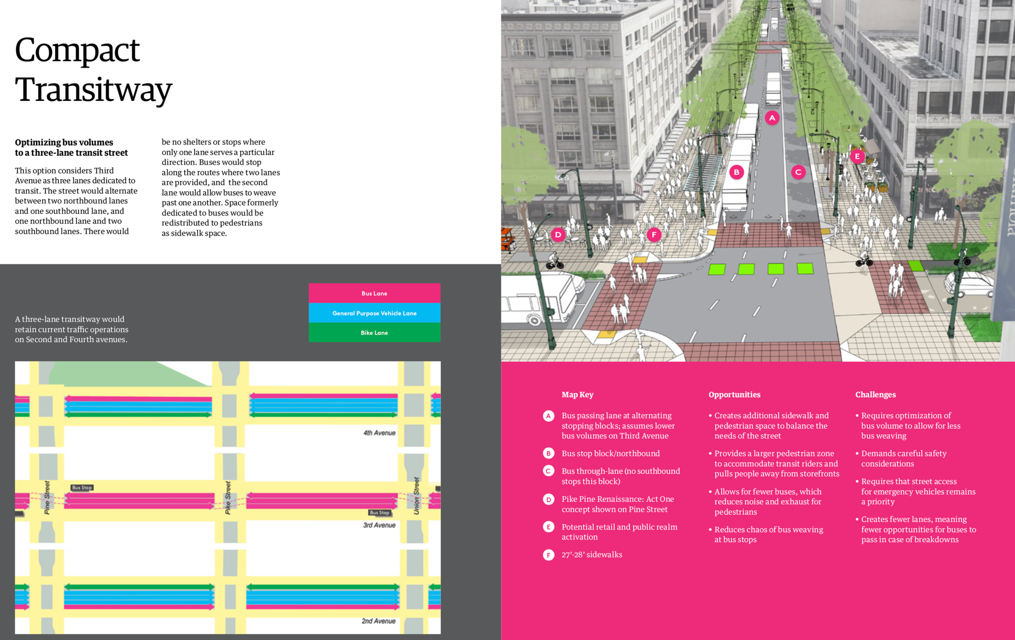 The Compact Transitway concept would design Third Avenue so that the street only has three lanes instead of four. (Downtown Seattle Association)
