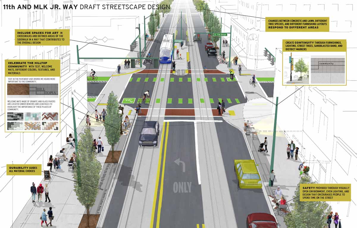 Draft design concept for the intersection of S 11th St and MLK Jr. Way. (City of Tacoma)