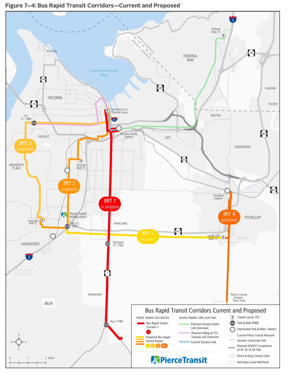 Corridors that Pierce Transit is building or considering bus rapid transit. (Pierce Transit)