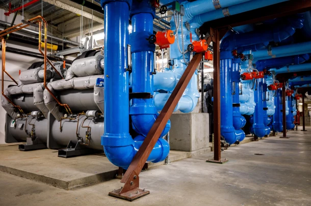 The five industrial chillers that moves energy from harvested waste heat. (Credit: Jordan Stead/Amazon)