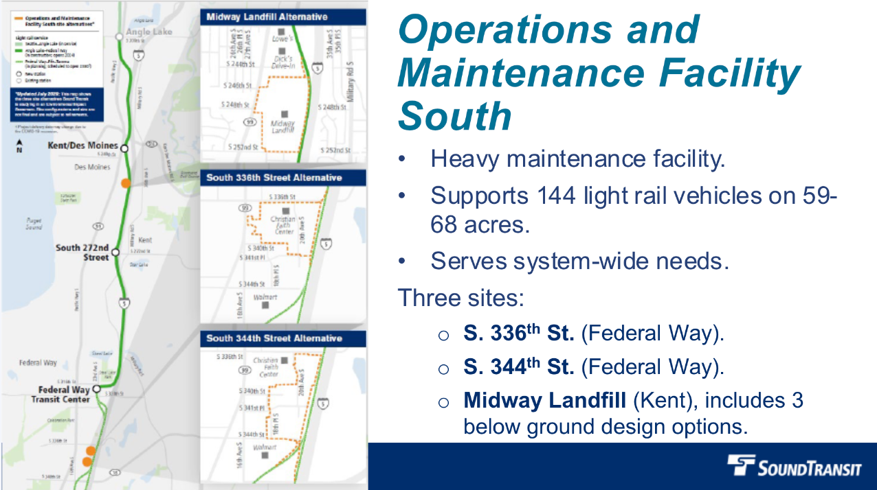 The potential locations for the OMFS. (Sound Transit)