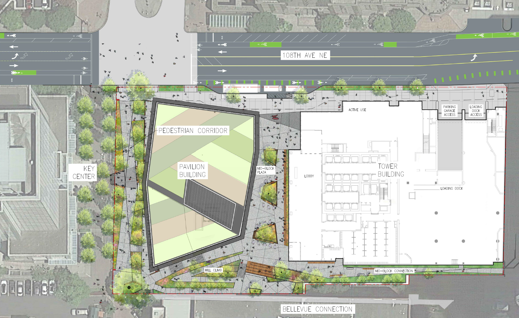 An aerial rendering of the layout of the 555 Tower.