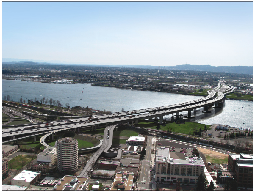 A rendering of an elevated interstate bridge