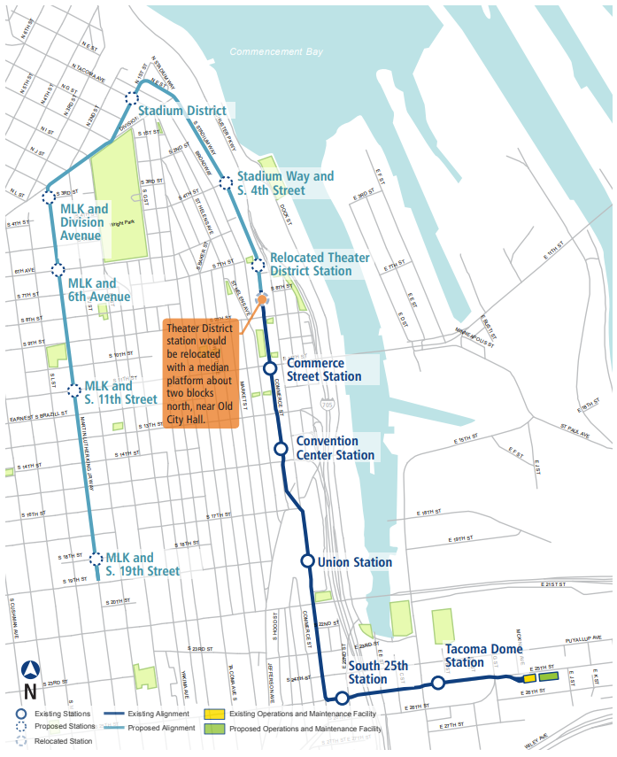 A map showing the existing T Line and the seven new stations