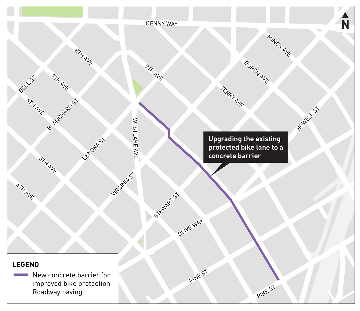 Map of 8th Ave between Pike Street and Westlake Ave
