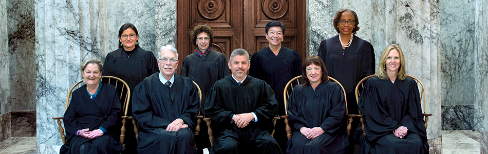 An official photo of the nine state Supreme Court justices in front of a marble columns. those justices are CHIEF JUSTICE
STEVEN C. GONZÁLEZ
ASSOCIATE CHIEF JUSTICE CHARLES W. JOHNSON
Justice Barbara Madsen
JUSTICE
BARBARA A.
MADSEN

JUSTICE
SUSAN OWENS

JUSTICE
DEBRA L. STEPHENS

JUSTICE SHERYL GORDON McCLOUD


JUSTICE
MARY I. YU,
JUSTICE RAQUEL
MONTOYA-LEWIS
and JUSTICE G. HELEN
WHITENER