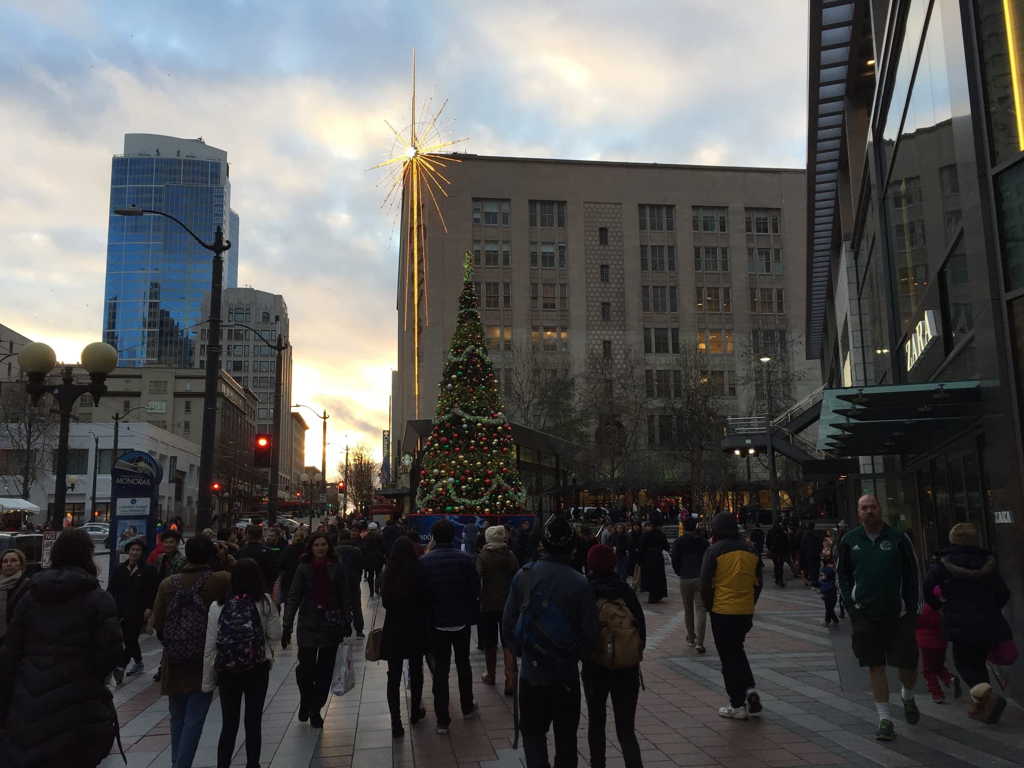 Decorations outside the Westlake Center. (Photo by Anton Babadjanov)