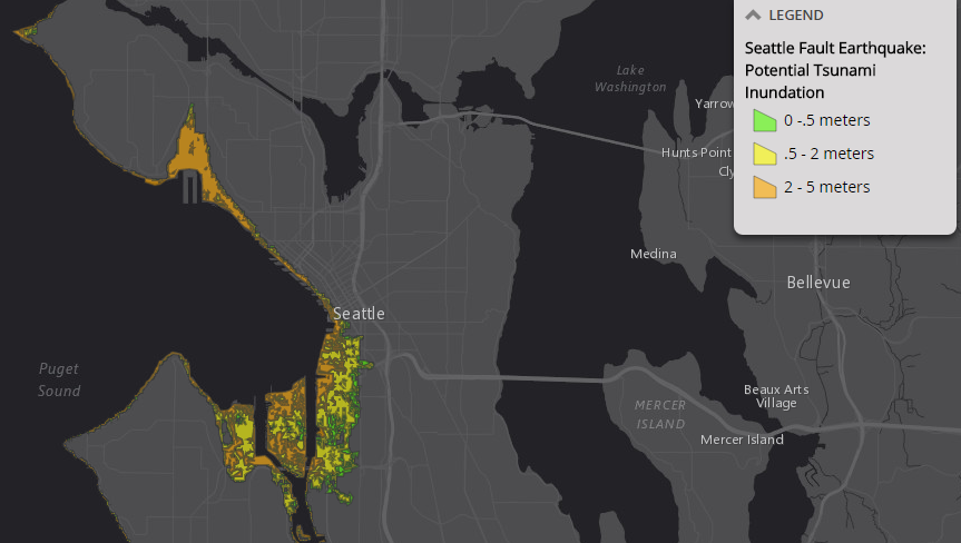 Potential extent of tsunami inundation from a major earthquake in Seattle. (City of Seattle)