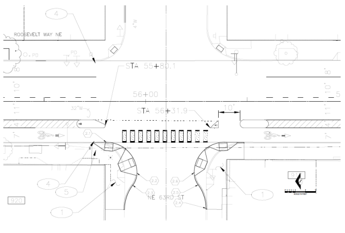 Proposed layout of NE 63rd St and Roosevelt Way NE. (City of Seattle)