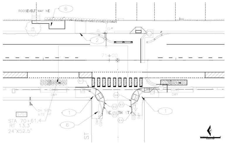 Proposed layout of NE 57th St and Roosevelt Way NE. (City of Seattle)