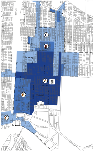 Phasing of MHA requirements: A and B, 2016 rezone; C, 2017 citywide rezones. (City of Seattle)