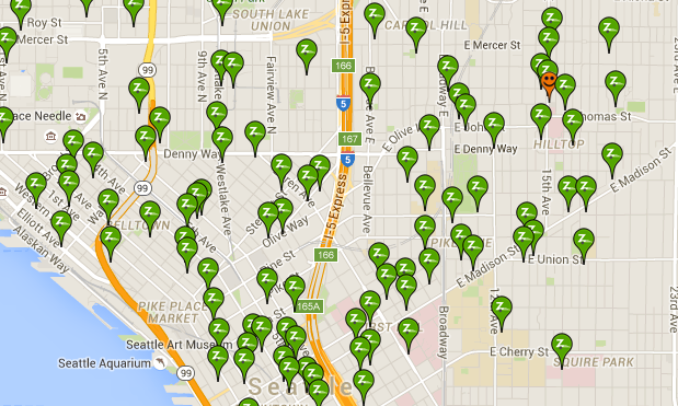 Locations of Zipcars. (Zipcar)