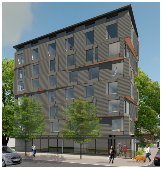 Rendering of The Stax from NE 50th St. (City of Seattle / Johnston Architects)