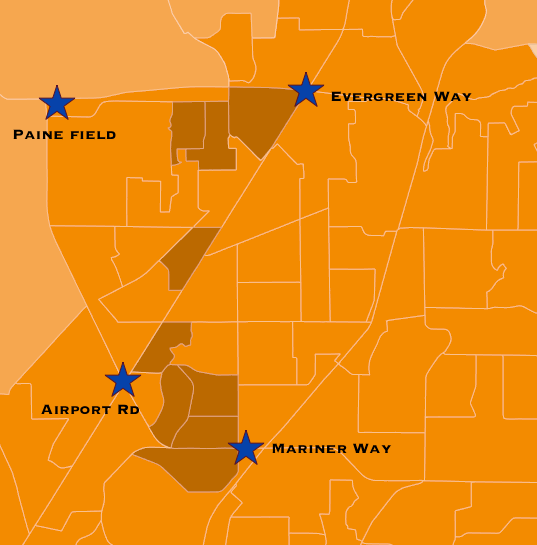 The stars represents Link stations. The Airport Road station is provisional. (Sound Transit)