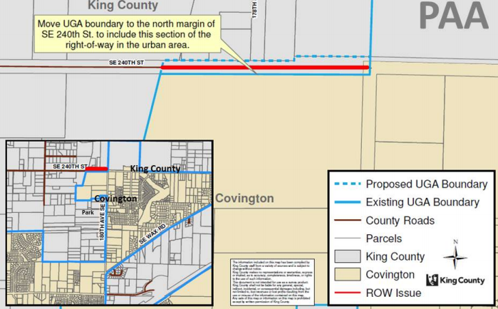 Adjustments near Covington related to a right-of-way. (King County)