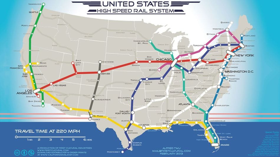 Linking major North American destinations with high speed rail would provide a more viable alternative to domestic air travel. (Alfred Wu)
