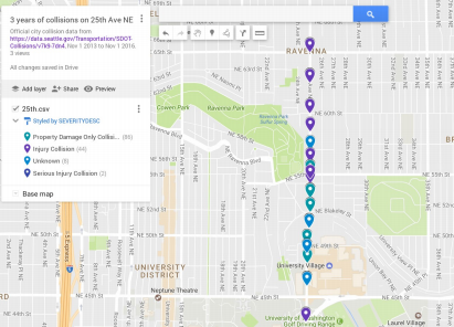 Three years of collision data on 25th Ave NE. (City of Seattle / Google)