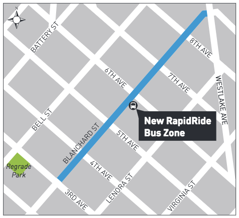 The stretch of road planned for transit improvements on Blanchard Street. (City of Seattle) 