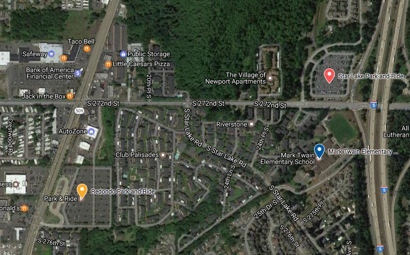 The two park-and-rides and elementary school. (Google Maps)