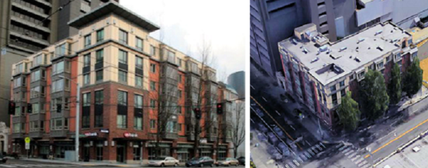 Apartments over ground-level retail in Seattle’s First Hill neighborhood. (GGLO / Google Earth).