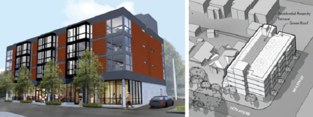 Studio apartments over ground-level retail in Seattle’s Roosevelt neighborhood. (Weinstein A+U)