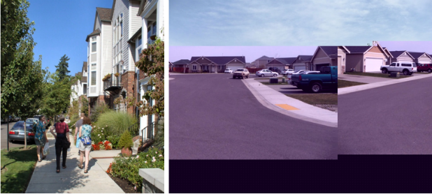 Attractive streetscapes go a long way towards making higher-density neighborhoods livable. Poor streetscapes that are auto-dominated and lack softening greenery can make an area feel more crowded.