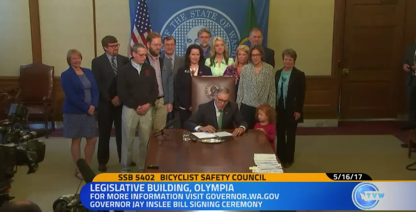 Bill signing of the new Bicycle Safety Advisory Council. (TVW)
