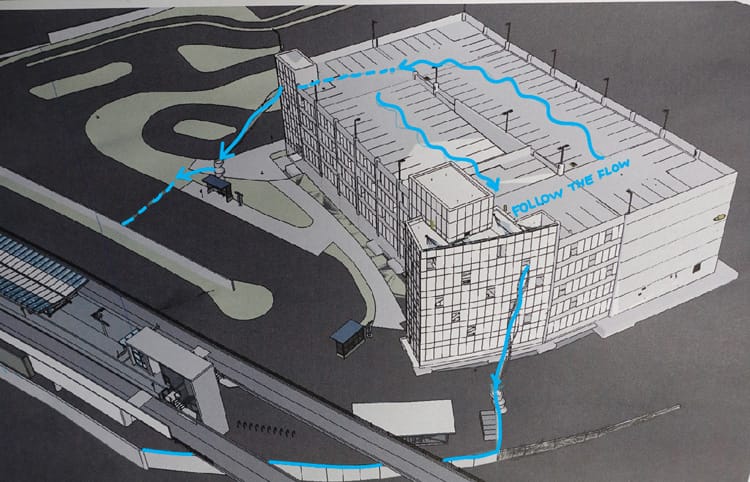 Sketch of the art concept for the 145th Street Station. Note the flow of water. (Sound Transit)