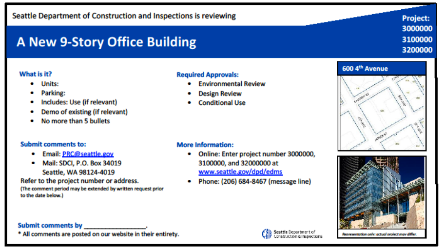 Typical design of the new large notice signs. (City of Seattle)