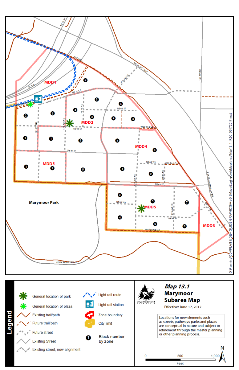 Subarea map for the Marymoor Design District. (City of Redmond)