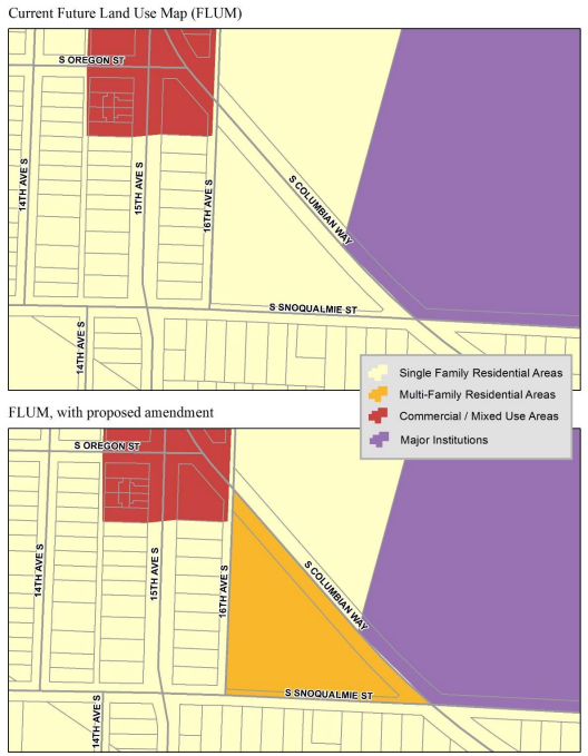 Existing FLUM and proposed amendment for the S Columbian Way property. (City of Seattle)