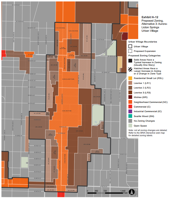 Alternative 3 MHA rezone for Aurora-Licton Springs. (City of Seattle)