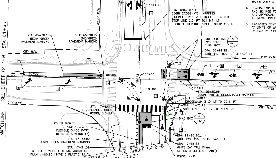 A schematic showing some of the proposed bike and pedestrian improvements at Winslow Way and Olympic Drive SE. (City of Bainbridge Island)