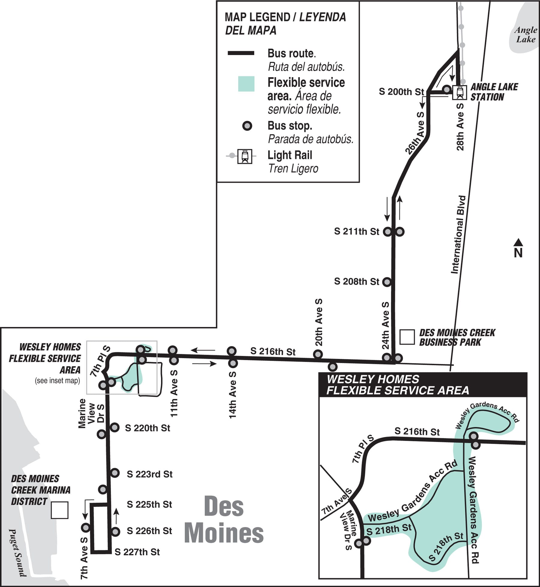 New Route 635 stops and path. (King County)