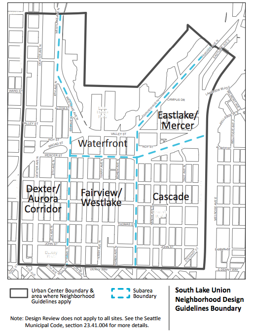 Overall Urban Center boundary and subareas for the guidelines. (City of Seattle)