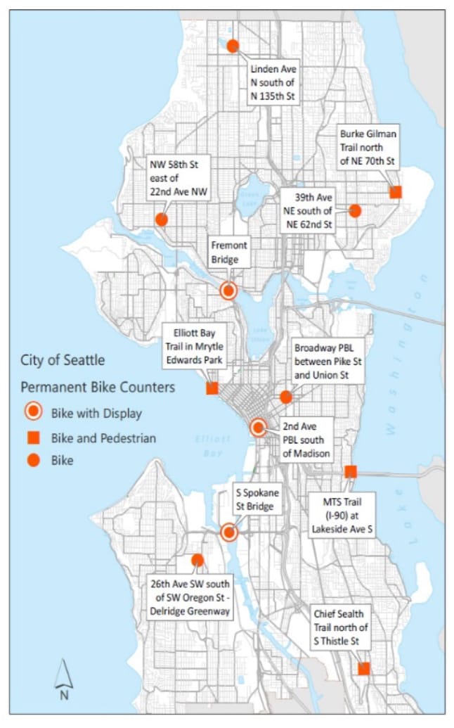 Seattle pedestrian and bike counters. (City of Seattle)
