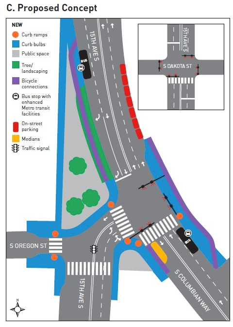 Design showing changes as proposed but with north crosswalk eliminated
